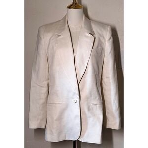 Vintage Giorgio St Angelo Cream Linen Blend Single Breast Blazer Womens - Size 4